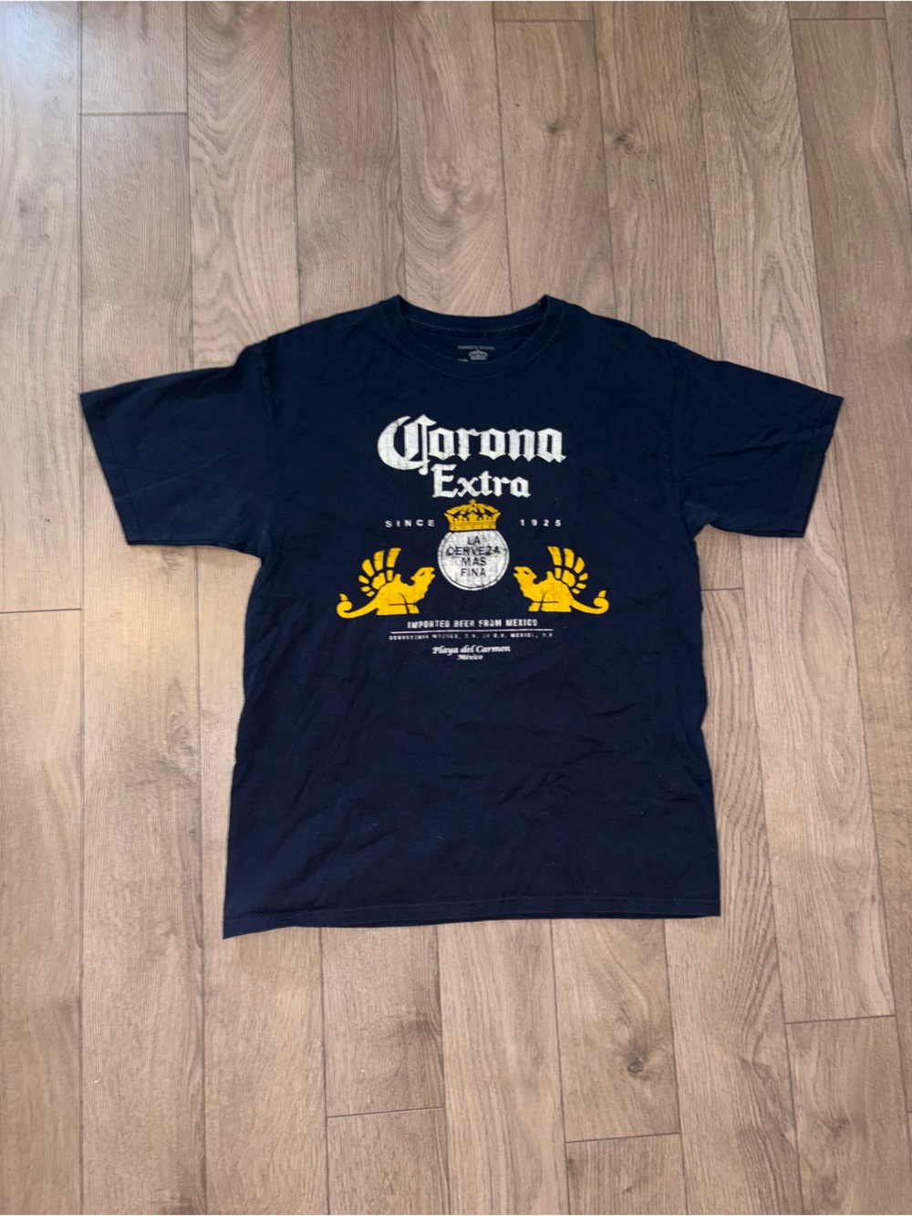Corona Extra Navy Short Sleeve Graphic Tee with Yellow Print